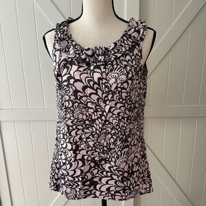 Banana Republic Pink Gray Floral Ruffle Neck Sleeveless Blouse – Size Small
